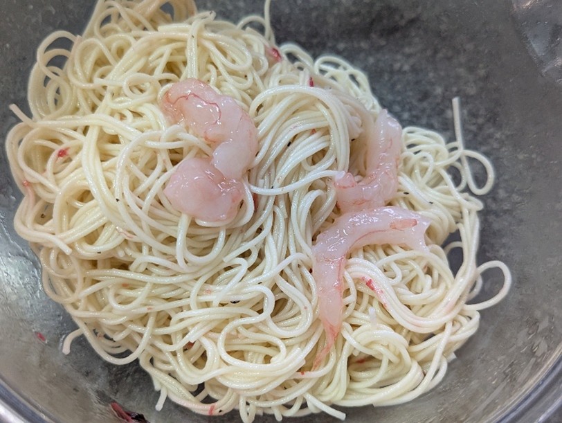 「甘えび塩辛」素麺梅パスタ 完成