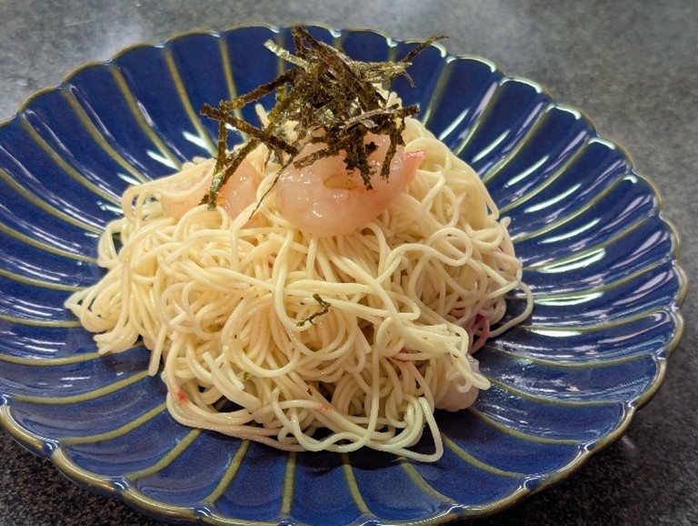 「甘えび塩辛」素麺梅パスタ